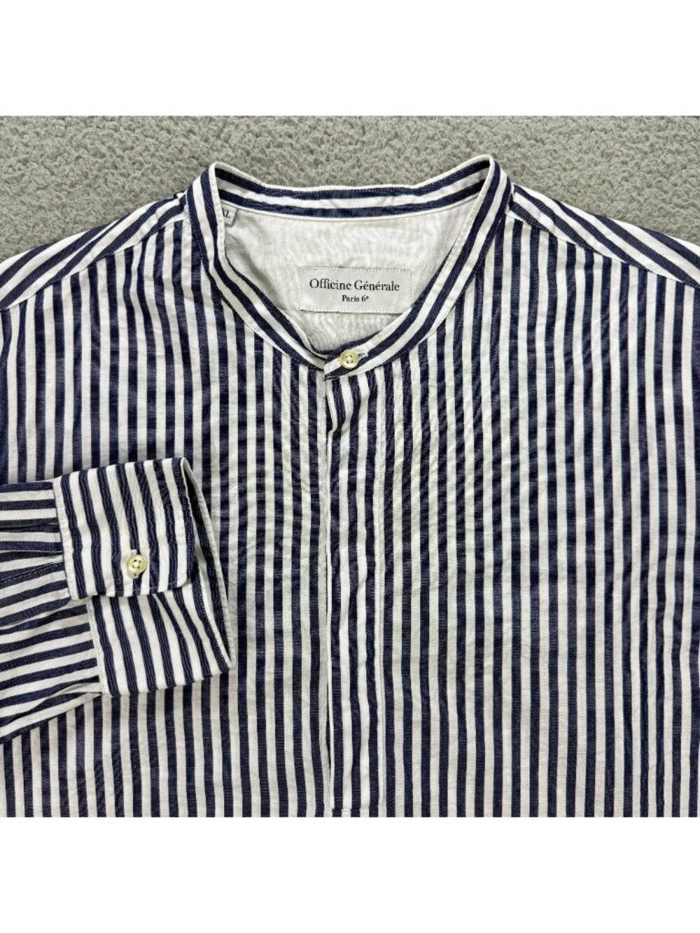 Officine Generale Paris 6e Shirt Extra Large XL White Blue Gaston Stripe Grandad